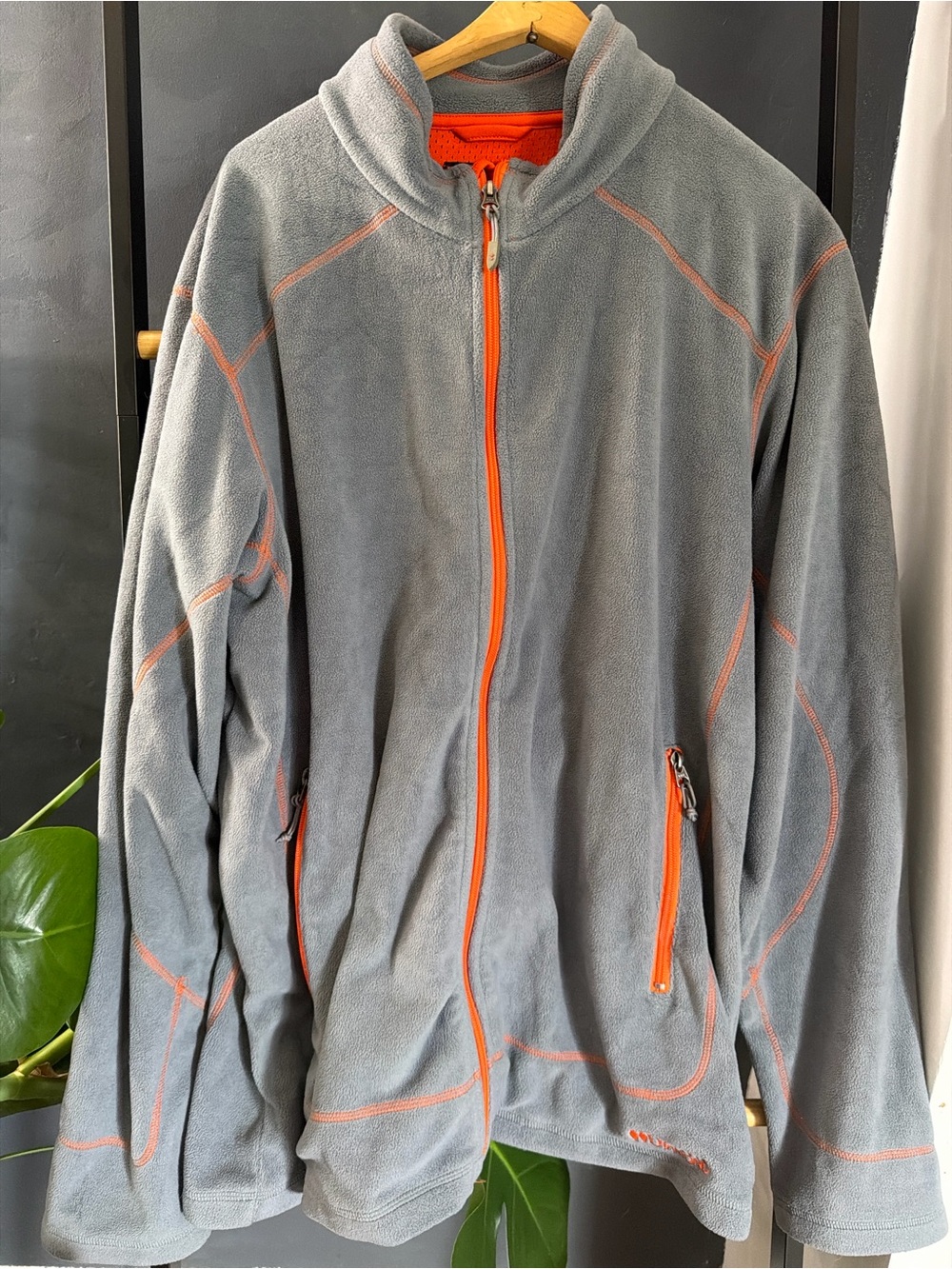 Double Diamond Mens XL Fleece Jacket Gray Orange Full Zip Outdoor Hiking